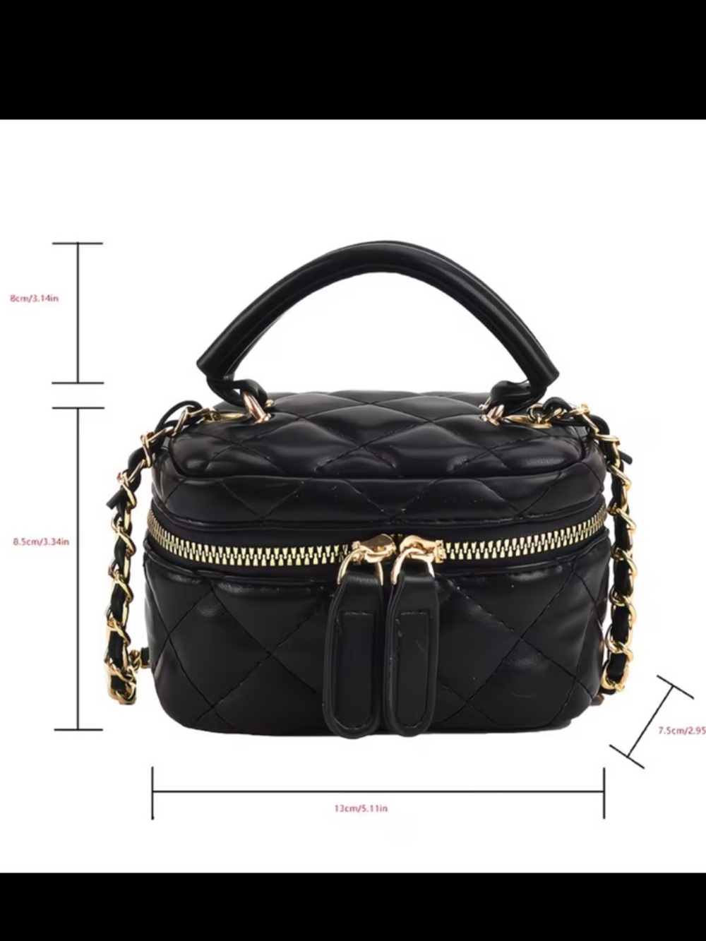 Affordable Fashion Finds Quilted Pink Mini Top-Handle Crossbody with Gold Chain - Picture 4 of 4